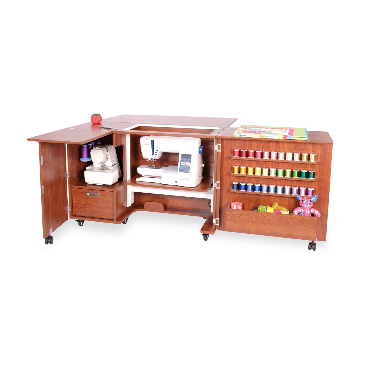 Kangaroo Wallaby Sewing Cabinet with Airlift – Sewing, Quilting & Craft Table with Storage & Rolling Casters